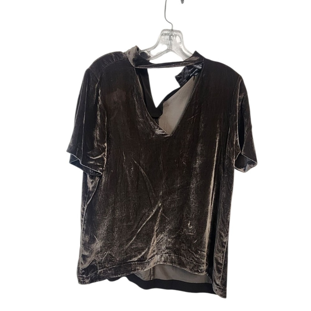 Madewell Brown Velvet Short Sleeve Top V-Neck Cutout Back Women's Size S